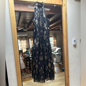 Express long black gold dress size M